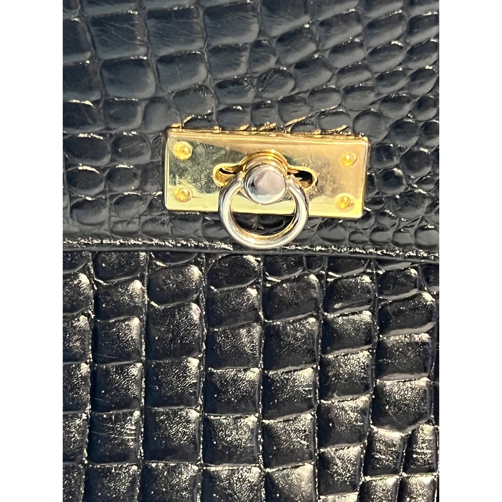 Reem Medium Top Handle Bag Black Croc Embossed Leather Vintage Gold Hardware USA - Picture 2 of 8